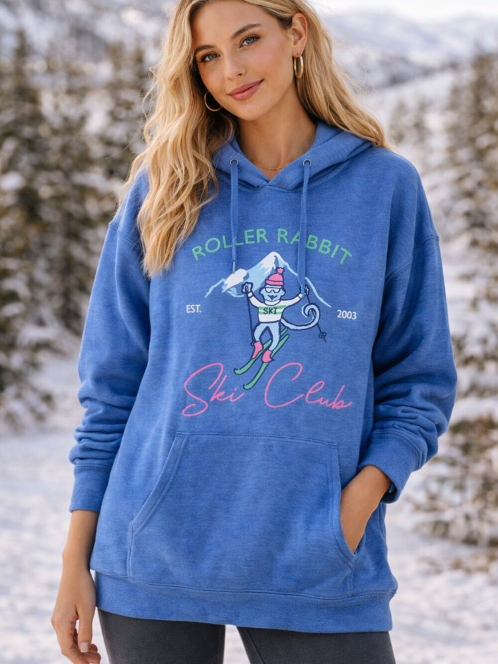 NWT Roller Rabbit Blue Ski Club Monkey Hoodie Medium Sold Out Rare Apres Ski